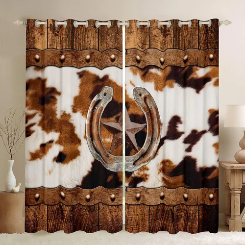 Vista 10 de Cortinas de ventana de herradura con estrellas de Texas, cortinas de granero de madera rústicas occidentales, 38 pulgadas de ancho x 45 pulgadas