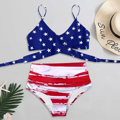 Vista 5 de Shorts Bathing Suit Women Pieces Neck Women Flower Swimwear Two V Swimsuit Beachwear Bikini Print 1x Swimsuit for
