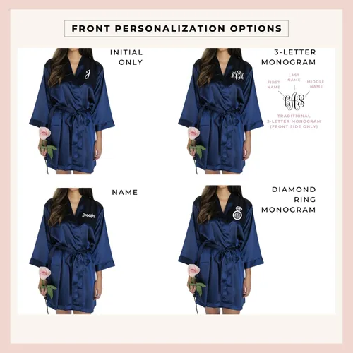 Vista 6 de Women's Personalized Satin Robe For Bridesmaid Bride Wedding Bridal Party Monogram Getting Ready Outfit Short Robe Customize Your Own Monogram