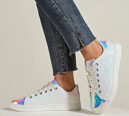 Vista 6 de LUCKY STEP - Tenis de moda para mujer, con brillantina y cordones