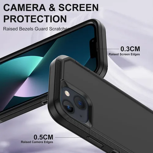 Vista 3 de Funda para iPhone 13 con 2 protectores de pantalla, protección contra caídas a prueba de golpes, cuerpo completo, resistente, 3 capas, militar