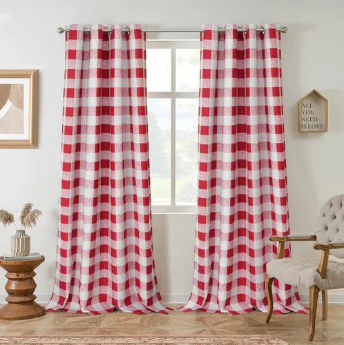 Vista 6 de Cortinas de cuadros de búfalo DriftAway a cuadros negro y blanco extralargas con tratamiento ojo de sargento para dormitorio y sala de estar