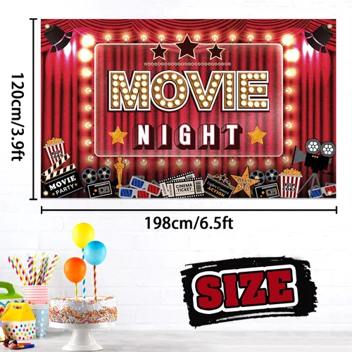 Vista 2 de Decoración de fiesta de Hollywood para la noche de cine, cartel grande para decoración de fiesta de cine y cámara, boleto de acción de película