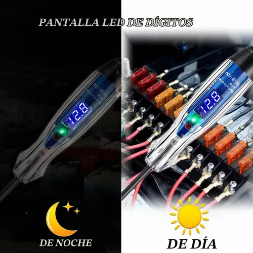 Vista 4 de Luz de prueba automotora, probador de circuito digital LED de 3-60 V CC, probador de luz resistente con voltímetro, probador de voltaje automático