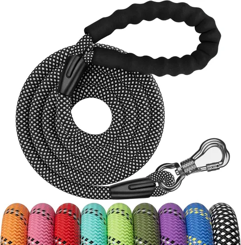 Vista 30 de NTR Correa de perro de 3 pies resistente, Correas de perro de cuerda verde con gancho giratorio y con candado y mango acolchado cómodo, Correa