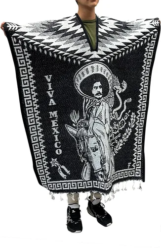 Vista 2 de ShirtBANC Poncho de Serape mexicano Capa Azteca Múltiples Estilos Hecho en México