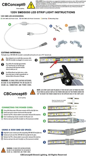 Vista 5 de CBconcept Listado UL, 50 pies, 5500 lúmenes, 6000 K blanco puro, regulable, tira de luz LED plana flexible de 110-120 V CA, 930 unidades 3528 LED