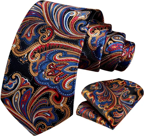 Vista 222 de HISDERN Corbatas para hombre, corbata de cachemira y bolsillo cuadrado tejido clásico floral para hombre, corbata de fiesta de boda