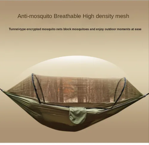 Vista 5 de Hamaca automática de mosquitera de apertura rápida, hamaca de poste de campamento al aire libre, mecedora de nailon antivuelco, 102.4 x 55.1 in