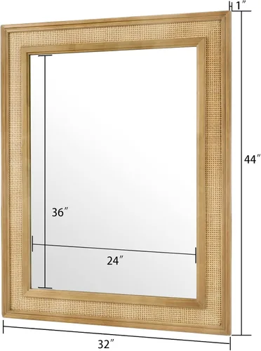 Vista 6 de WallBeyond Espejo de Pared de Ratán Rectangular, Espejo de Ratán de 32 X 44 Pulgadas con Marco de Madera para Decoración de Pared, Baño, Sala