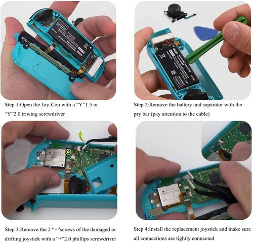 Vista 5 de LONANDY Paquete de 2 joysticks Joycon kit de reparación Joycon piezas de repuesto para Nintendo Switch Switch Lite y Switch OLED incluye empuñaduras