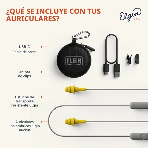 Vista 5 de Auriculares Elgin Ruckus inalámbricos Bluetooth con protección auditiva, 25 dB NRR, micrófono con cancelación de ruido, batería de 12 horas, a