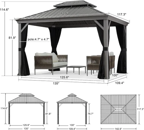 Vista 9 de PURPLE LEAF - Gazebo para exteriores de 10 x 12 pies, con sistema de drenaje