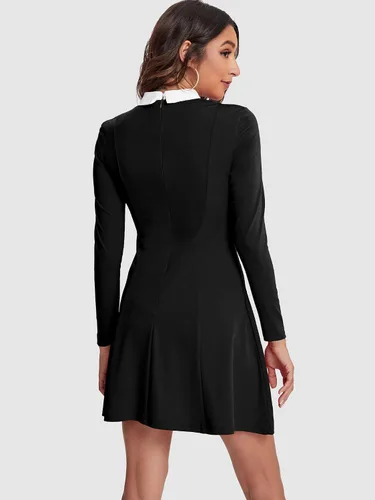 Vista 2 de JECEIKA Vestidos de manga larga para mujer, con cuello Peter Pan, ajuste y acampanado para el miércoles Addam