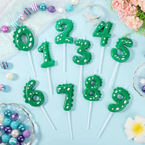 Vista 3 de Velas con números de cumpleaños, velas de dinosaurio de 2.8 pulgadas, velas de cumpleaños para tartas, velas de dinosaurio, decoración de fiestas