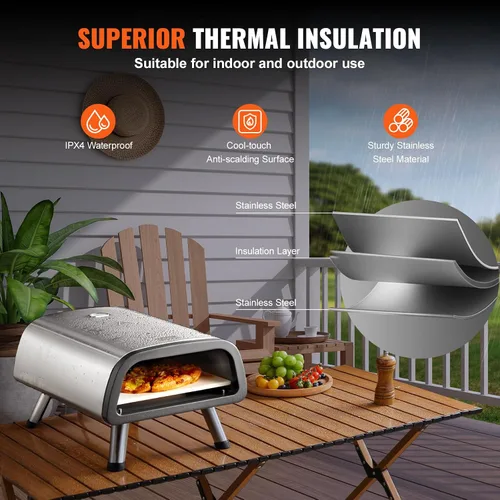 Vista 6 de VEVOR Horno eléctrico de pizza de 12 pulgadas, máquina para hacer pizza de acero inoxidable con piedra para pizza y espátula, calienta hasta 850 °F