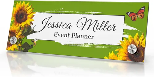 Vista 90 de Placa de identificación personalizada para escritorio, decoración de oficina de acrílico transparente con diseño de flores, decoraciones
