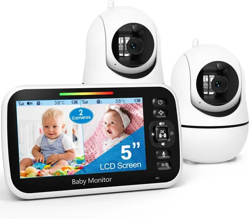 Vista 7 de GoodBaby Monitor de bebé de 5 pulgadas con cámara y audio, sin WiFi seguro FHSS, batería de 30 horas, PTZ remoto, visión nocturna automática