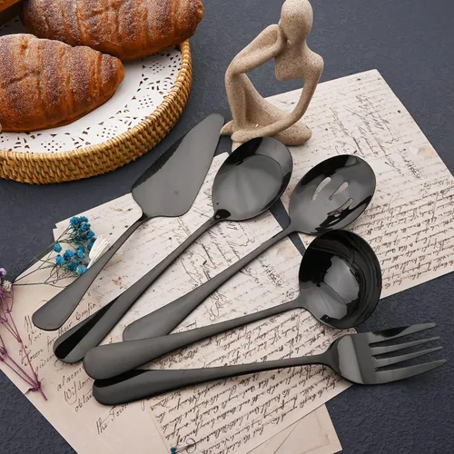 Vista 3 de JASHII Juego de cubiertos de 25 piezas con tenedor y cuchara con utensilios para servir para 4, cubiertos de acero inoxidable de grado alimenticio