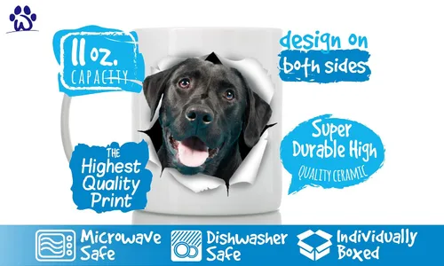Vista 3 de Bonita taza de café negra con diseño de labrador para perro, divertida taza de café de cerámica, regalo perfecto para amantes de los perros, bonita
