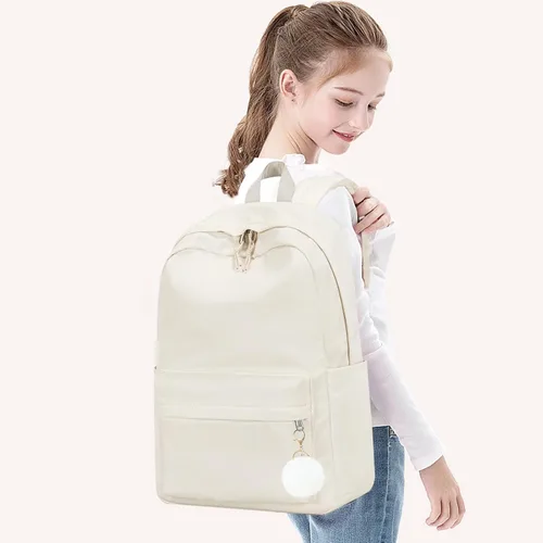 Vista 3 de Bluboon Mochila para la escuela para niños, mochila para niñas, mochila para computadora portátil, regalos para mujeres, Pelota de felpa beige