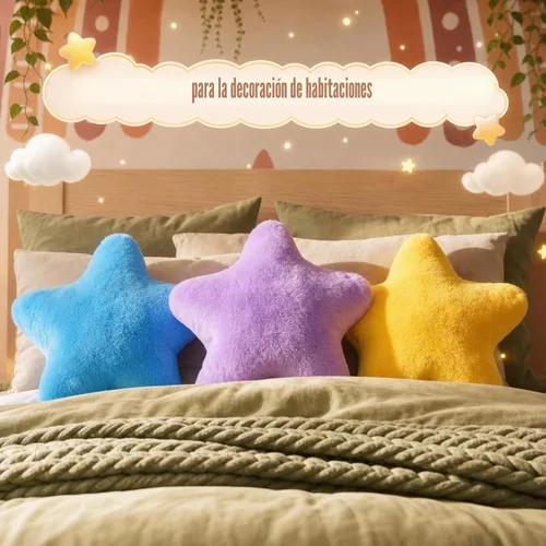 Vista 5 de Soaoo 5 almohadas esponjosas con forma de estrella para niños, decoración estética, suave y preparada, lindo cojín para sofá, sala de estar Amarillo