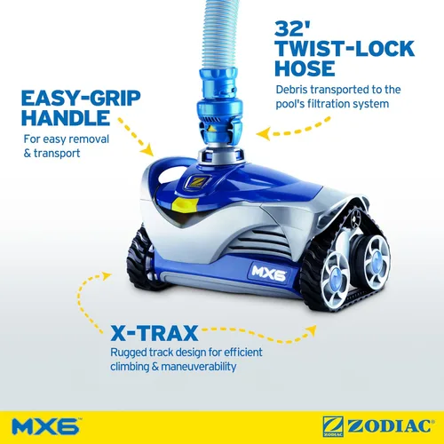 Vista 3 de Limpiador para piscina Zodiac MX6 por succión lateral en tierra, con succión ciclónica y X-Trax para una maniobrabilidad extrema