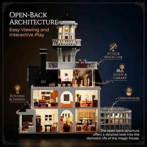 Vista 3 de Magic Owens House Building Set for Adults with LED Lights Horror Houses Blocks Toy, Compatible with Lego, Architecture Collectible Movie Model Kit