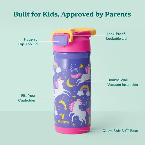 Vista 10 de Reduce Hydrate Pro Kids - Botella de agua aislada de acero inoxidable de 14 onzas con pajilla, vaso a prueba de derrames para niños, retención