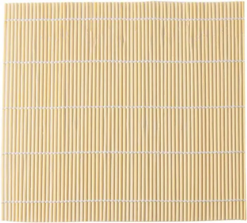 Vista 6 de GARASANI Paquete de 2 kits de fabricación de sushi de bambú, 2 tapetes de bambú natural, 1 cepillo de cocina, 9.4 x 9.4 pulgadas (beige)