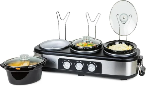 Vista 8 de HomeCraft HCTSC15SS Olla de cocción lenta de acero inoxidable de 3 estaciones de 1.5 cuartos ovalada para buffet, con tapa y reposa cucharas