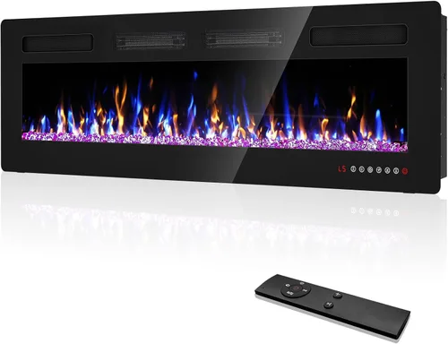 Vista 11 de Chimenea eléctrica de 50" empotrada y montada en la pared con control remoto, pantalla táctil