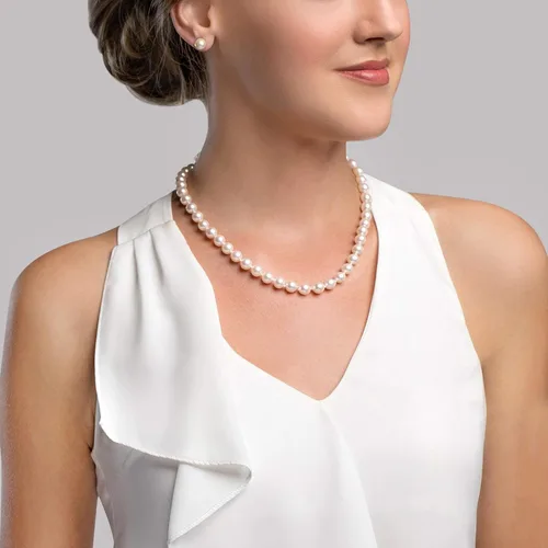 Vista 2 de Collar de perlas de agua dulce cultivadas y oro blanco de 14 K Calidad AAAA, longitud princesa de 18 pulgadas