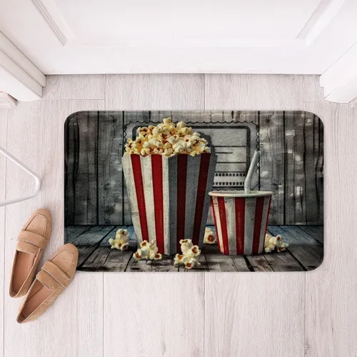 Vista 12 de Homewish Theater Cinema Poster Bathroom Rugs,Retro Movie Non Slip Bath Mat Popcorn Bathroom Indoor Floor Mats,Movie Night Shaggy Absorbent Bathtub