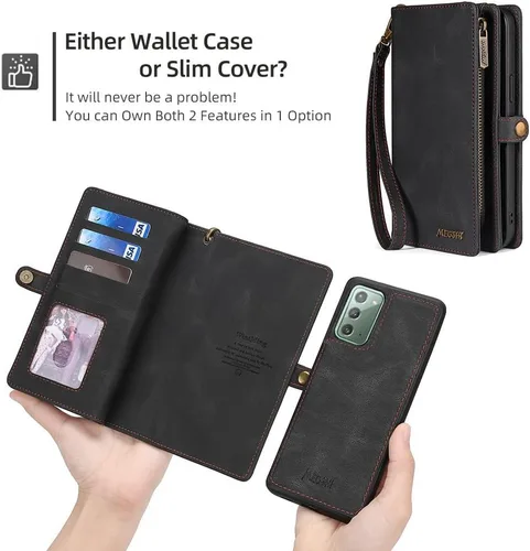Vista 5 de Asuwish Funda de teléfono para Samsung Galaxy Note 20 5G con cremallera, funda desmontable con protector de pantalla de vidrio templado y tarjetero