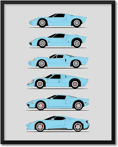 Vista 10 de Custom Car Posters Póster hecho a mano compatible con Ford GT Generation e impresión de Ford GT40, rojo, blanco y azul, 8 x 10 pulgadas, impresión