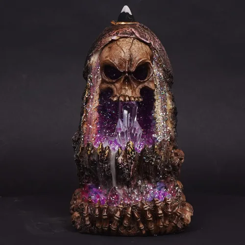 Vista 4 de Fantasy Gifts Quemador de incienso Geode Skull Back Flow w/LED - 6.5
