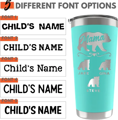 Vista 2 de Amazing Items Vaso personalizado de mamá oso, 20 o 30 onzas, 13 colores, nombres de hasta 5 cachorros, regalos para nueva mamá, vaso personalizado