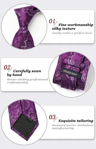 Vista 50 de HISDERN Corbatas para hombre, corbata de cachemira y bolsillo cuadrado tejido clásico floral para hombre, corbata de fiesta de boda