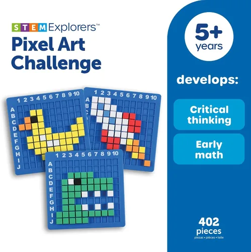 Vista 6 de Learning Resources STEM Explorers Desafío de Arte Pixel - Rompecabezas Matemáticos, Bloques de Patrones, Juego Sensorial, Artes y Manualidades