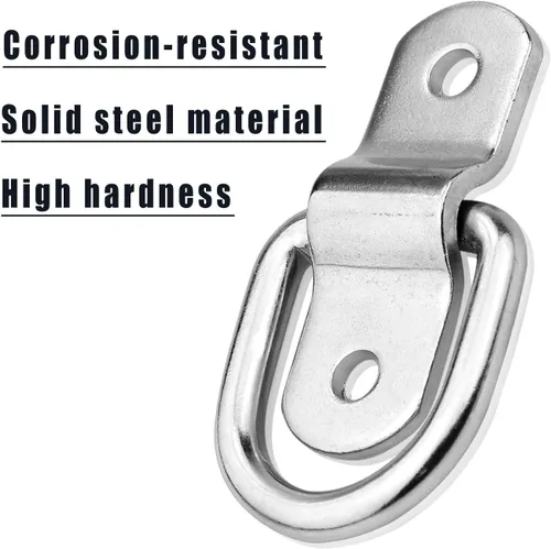 Vista 3 de Anclaje de amarre de anillo en D de 1/4 pulgadas con tornillos de soporte de montaje compatibles para cargas en barcos, remolques, camionetas