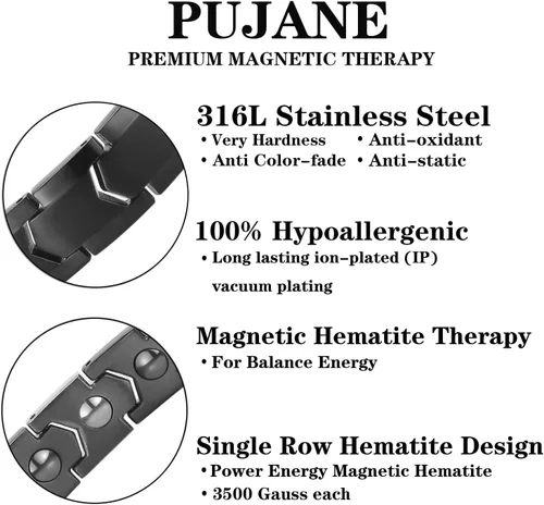 Vista 3 de Pulseras magnéticas de hematita para hombres y mujeres, acero inoxidable 316L, balance de energía, imanes de energía, pulsera de piedras de regalo