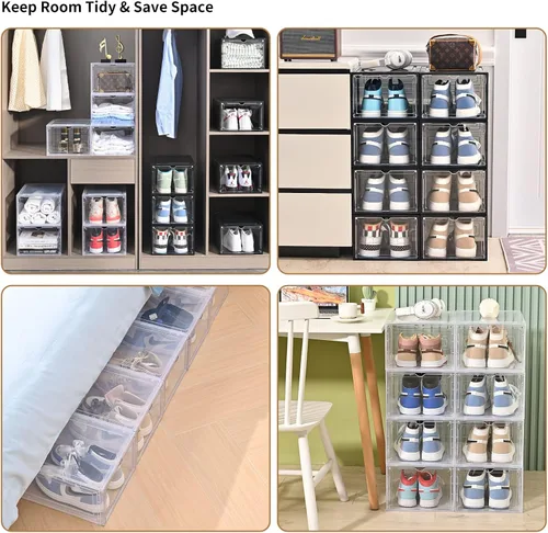 Vista 2 de Caja de almacenamiento para zapatos KEFA XL, paquete de 6 cajas de zapatos de plástico transparente apilables, organizador de cajas de zapatos
