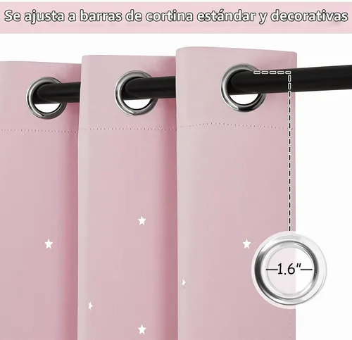 Vista 4 de NICETOWN - Cortinas de oscurecimiento de habitación con estrellas en rosa bebé, de 45 pulgadas de largo para dormitorio de niñas, cortinas