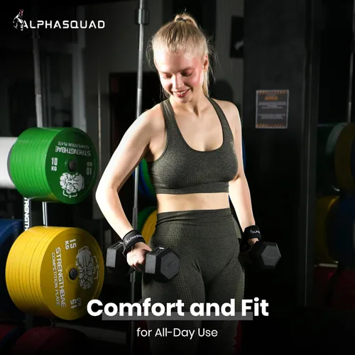 Vista 5 de ALPHASQUAD Correas de levantamiento para levantamiento de pesas – Correas de muñeca resistentes para levantamiento de pesas con envolturas