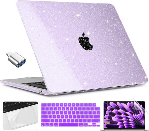 Vista 16 de TWOLSKOO Compatible con funda para MacBook Air M4 de 15 pulgadas versión 2025-2023 M4 A3241 M3 A3114 M2 A2941, carcasa rígida de plástico y Cristal