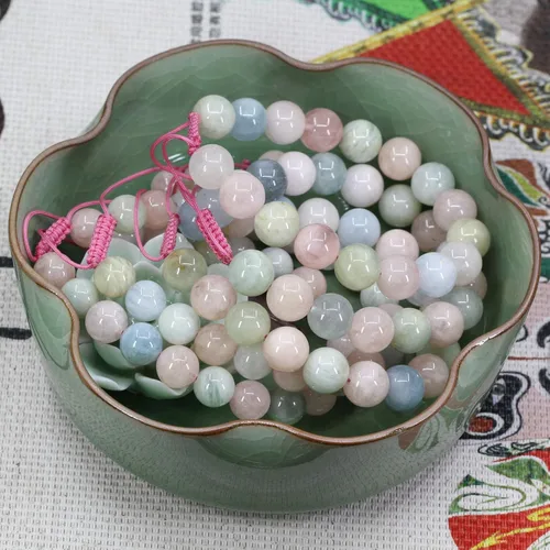 Vista 4 de Pulsera de piedras preciosas naturales de 0.394 in con cuentas redondas ajustables trenzadas de macramé con borlas de chakras y reiki