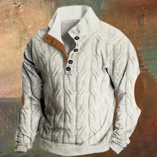 Vista 2 de Sudadera casual Henley para hombre, cuello alto, con botones, térmica, cómoda, holgada