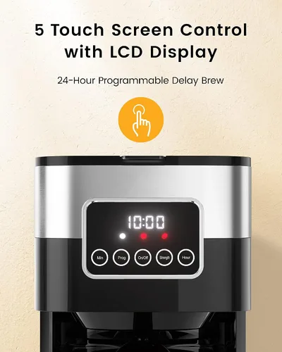 Vista 2 de Cafetera de 10 tazas, cafetera programable por goteo con cafetera de cristal, cafetera de acero inoxidable con temporizador y control de fuerza