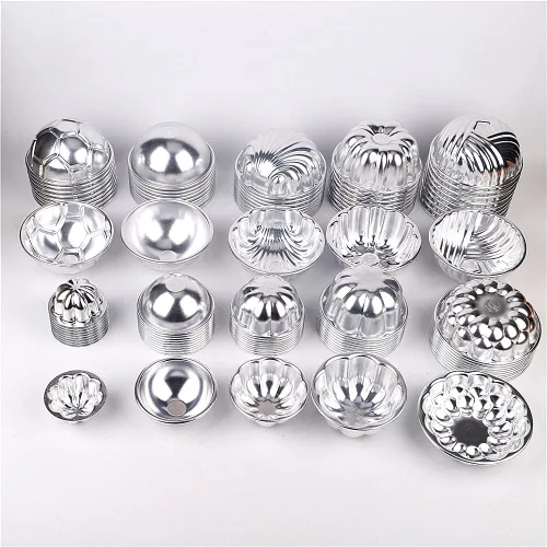 Vista 7 de LoBake 10 piezas de media bola de calabaza uva vollyball Shell aluminio tarta molde jalea pudín taza magdalena molde herramientas para hornear